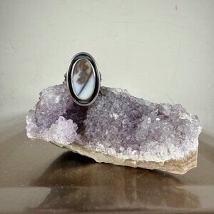 Handmade Dendritic Agate Oval Gemstone Silver Ring Artisan Womens Jewelry Size 6